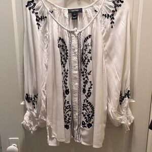 Karen Kane Ivory and Black Embroidered Blouse